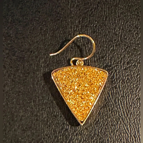 14K gold and gold druzzy triangle single earring - Picture 1 of 6